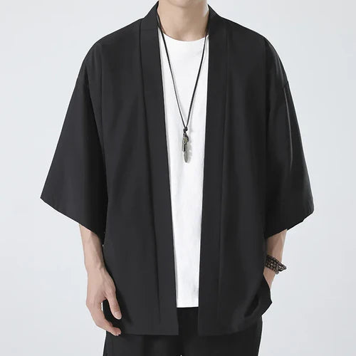 Kimono Men Cloak Kimono Para Hombre Black Coat White Cloak Beach Shirt