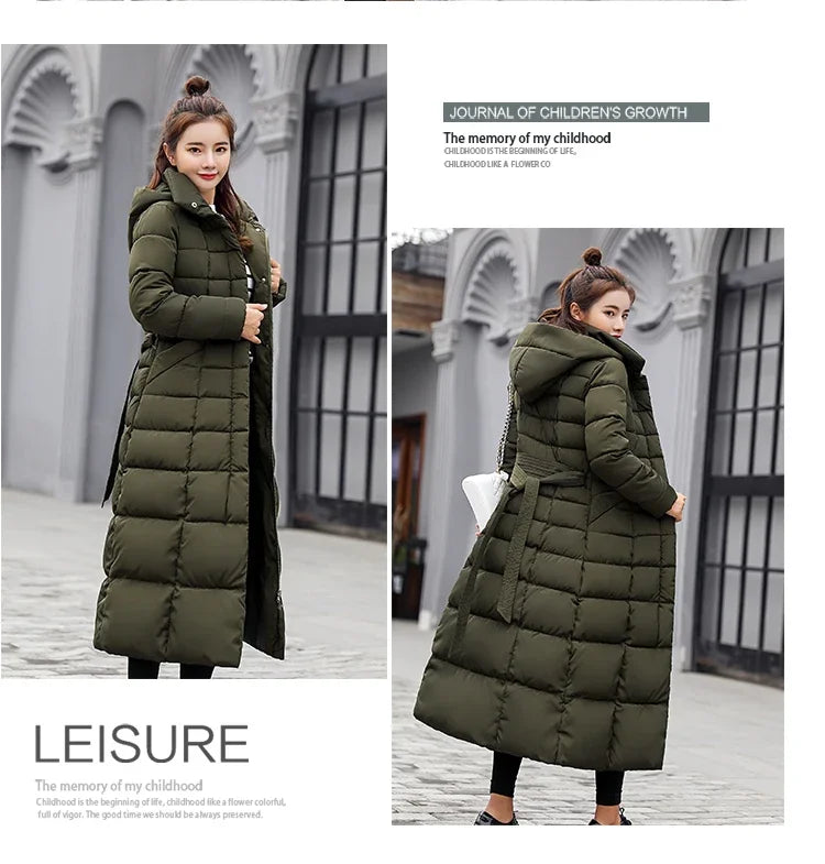 2025 Winter Women's Jacket Warm Fashion Comfortable Bow Belt Fox Fur Collar Clothes Long Dress Office Casual Women's Thick Coat