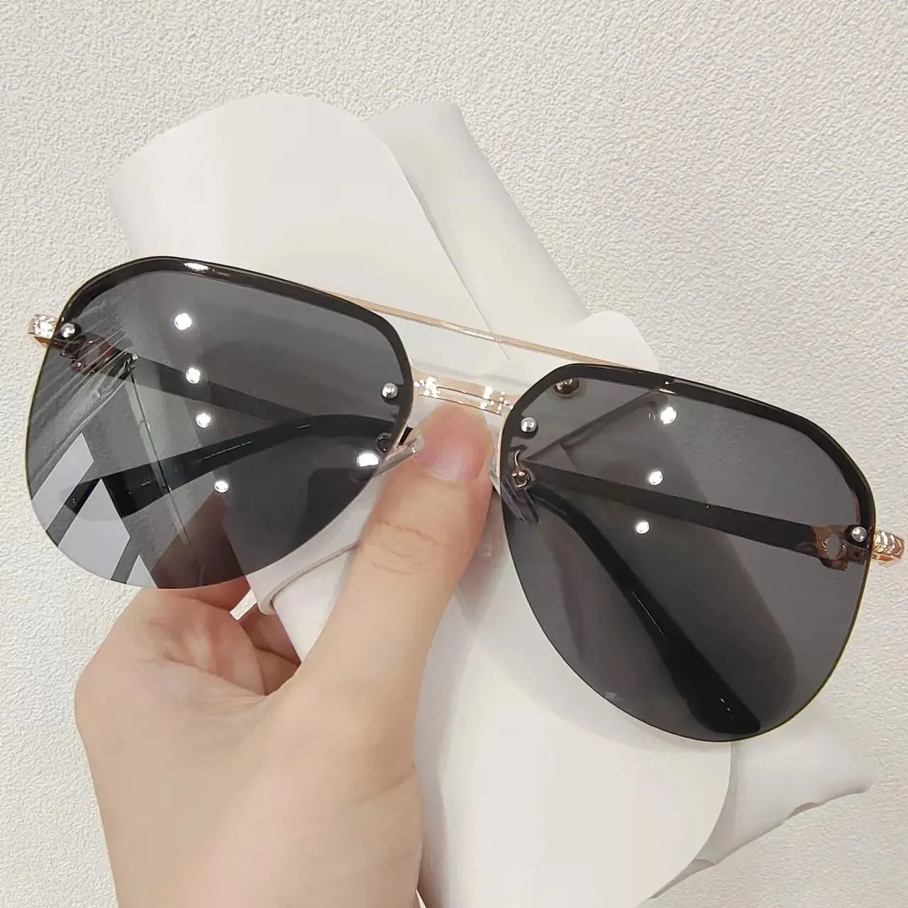 New Fashion Metal Half Frame Women's Outdoor Sunglasses Classic Double