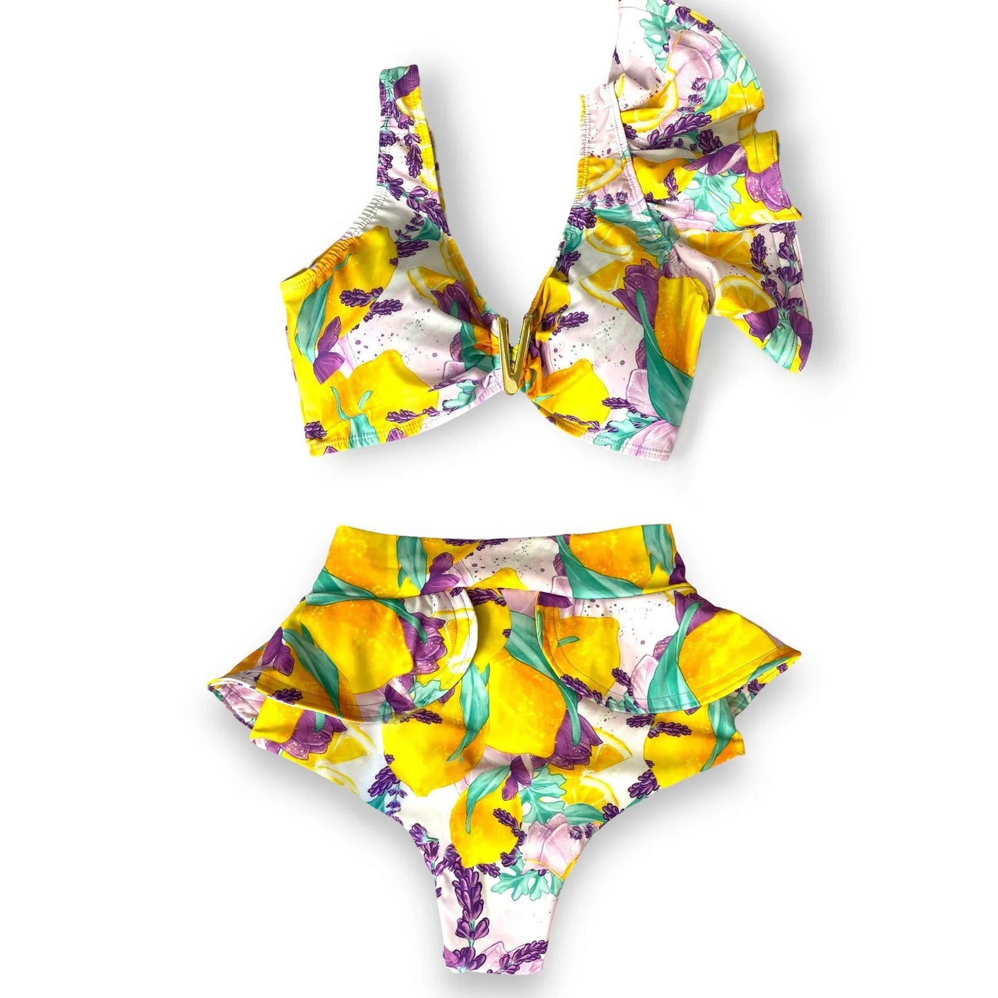 Two-Pieces Women Floral 2025 Push-Up Padded Bra Ruffles Bandage Bikini Set Swimsuit Swimwear Bathing Suit Beachwear Biquini