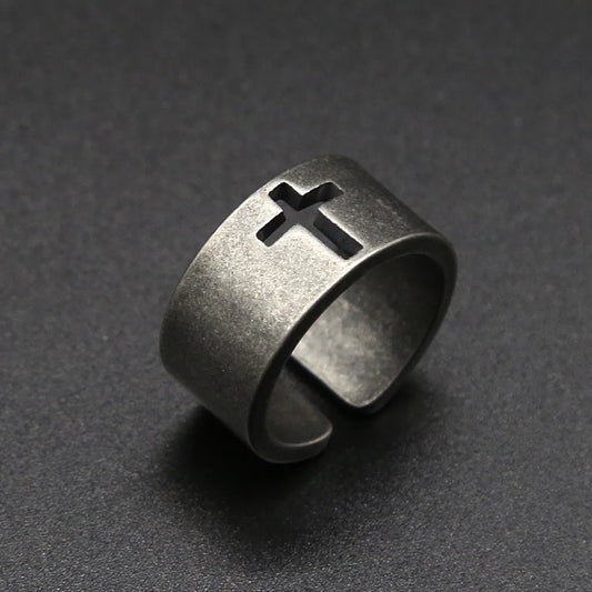 Simple Vintage Steel Color Stainless Steel Cross Ring Punk Christian Ring For Men Fashion Jewelry Best Gift For Friend Wholesale