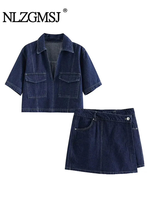 TRAF 2024 Women's Fashion Flip Pocket Decoration Short Flip Collar