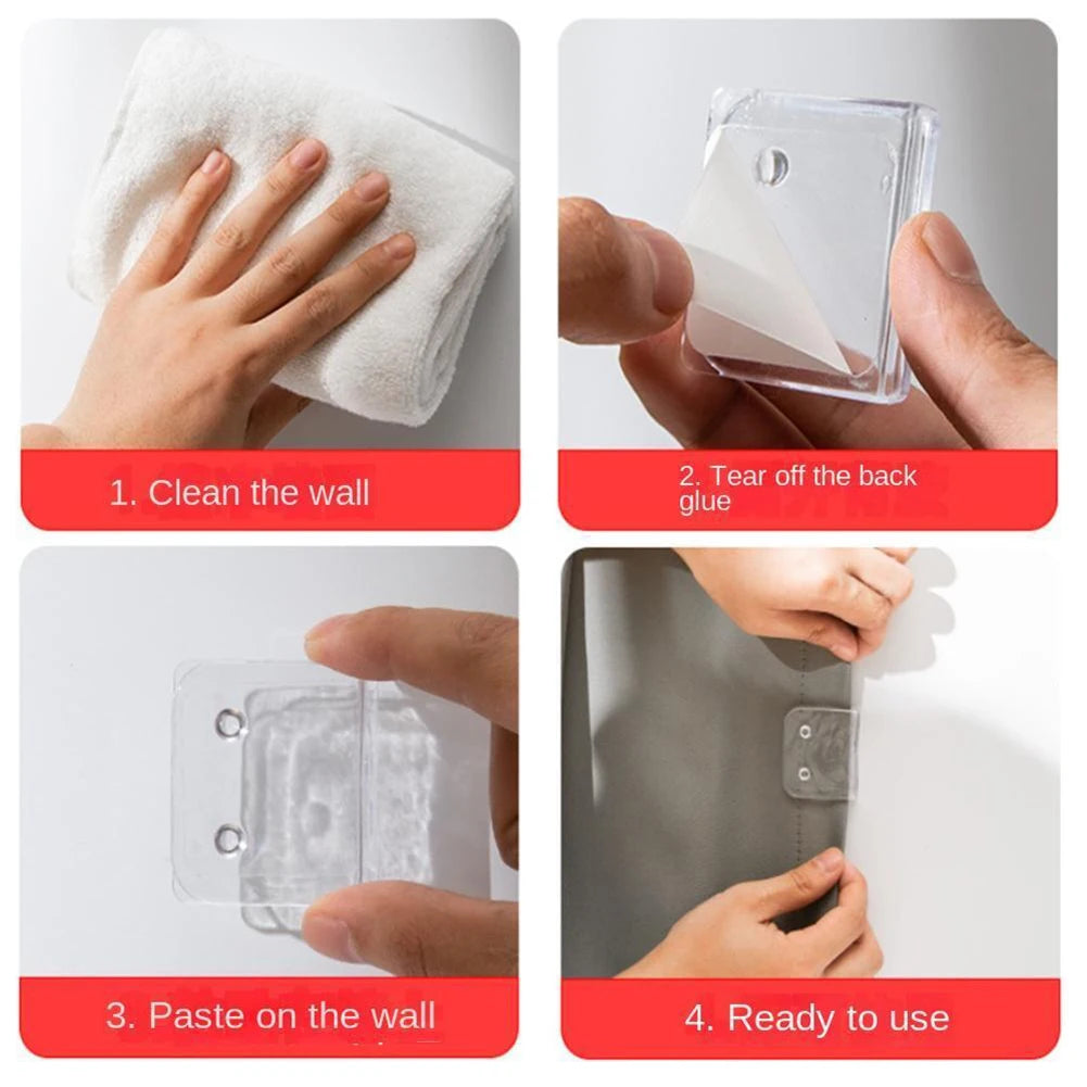 4Pcs Shower Curtain Clips Windproof Self-adhesive Shower Curtain Clips