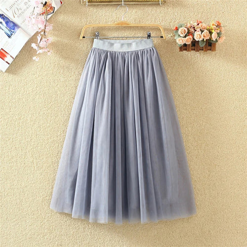 Vintage Tulle Skirt Women Streetwear Elastic High Waist Mesh Pleated
