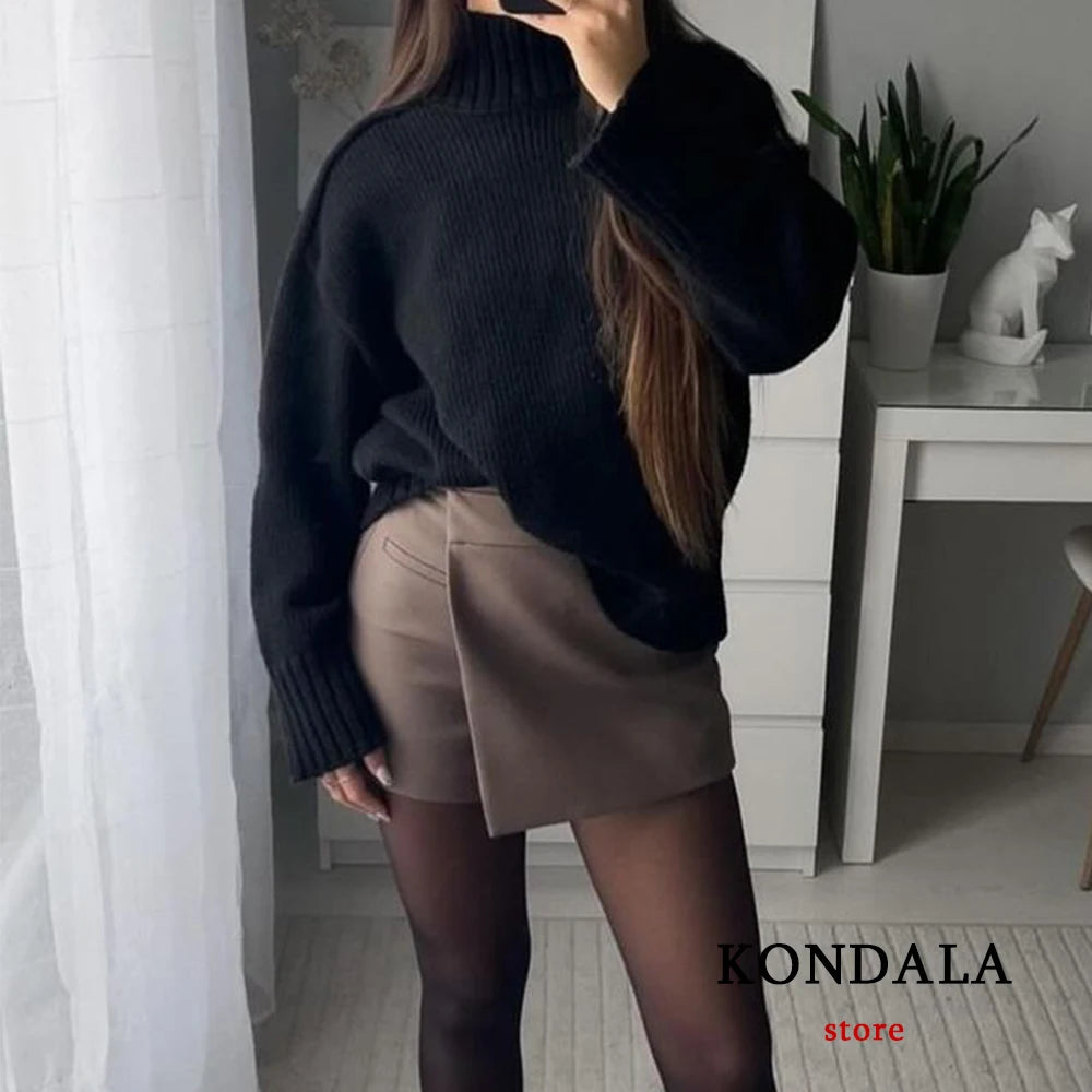 TRAFZA Vintage Split Mini Shorts Skirt Women Fashion 2025 Front