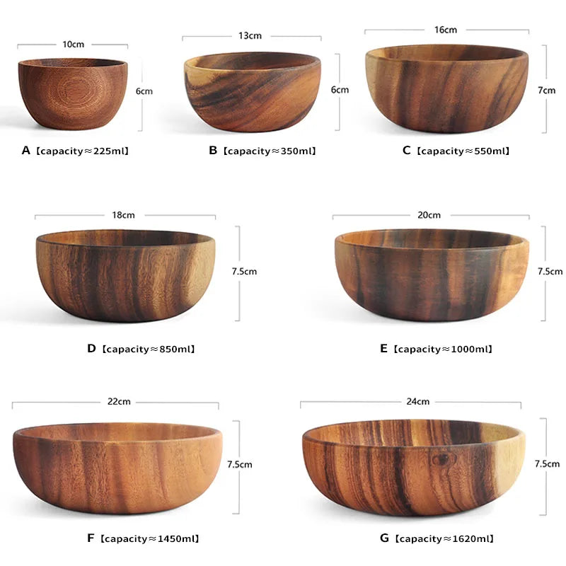 Japanese Retro Wooden Salad Bowl Heat-resistant Wooden Bowl Suitable