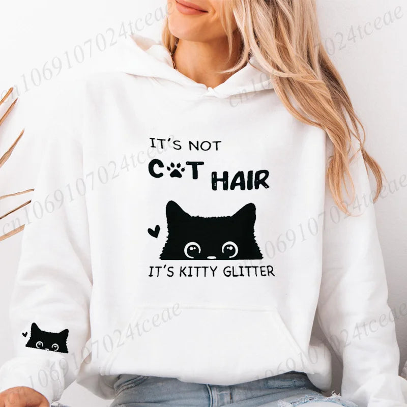It's Not Cat Hair Printed Womens Hoodies Long Sleeve Sweatshirt Fall Winter Casual Pullover Hoodies Sportwear Tops with Pockets