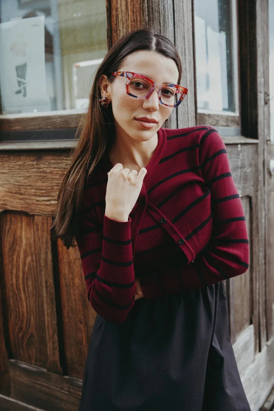 AS AW25 stripe knitting cardigan + sleeveless patch dress maxi matching set for woman clothing