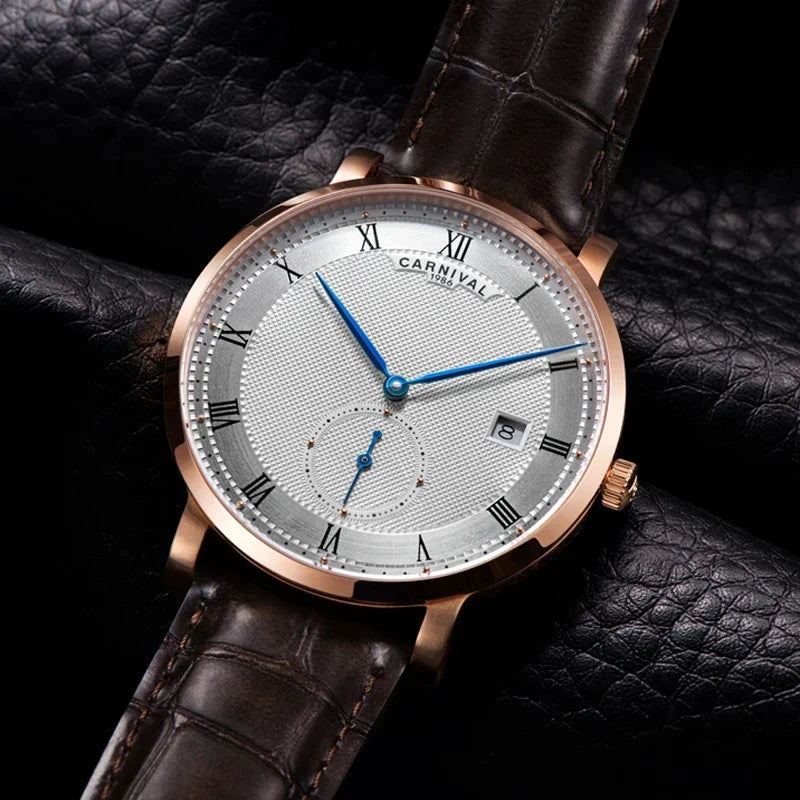Carnival Brand Luxury Watches for Men Fashion Waterproof Rose Gold Silver Calendar Automatic Mechanical Wristwatch Reloj Hombre