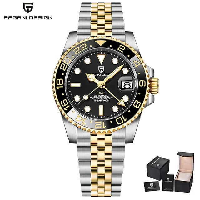 New PAGANI DESIGN Top Brand GMT Mens Wristwatch Sapphire Glass Automatic Men's Watch 100M Waterproof 40mm Men Mechanical Watches
