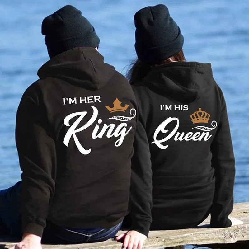 Printing Her King or His Queen Lover Hoodies Harajuku Fashion Casual