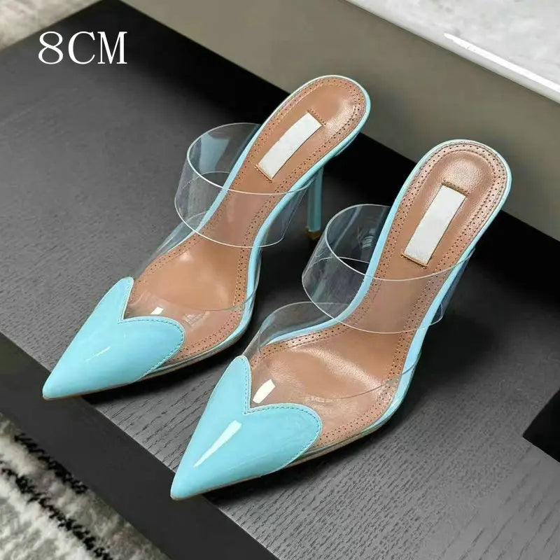 6cm/8cm/10cm High Heels Summer Transparent Sexy Patchwork Color Sandals Women'S Half Pointed Female Slippers