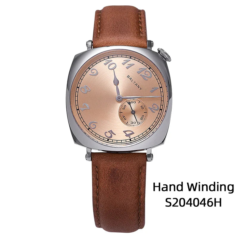 Baltany Luxury 1921 Watch Homage Men S4046 Classic Salmon Dial Sapphire Square Case Vintage Automatic Mechanical Wristwatch