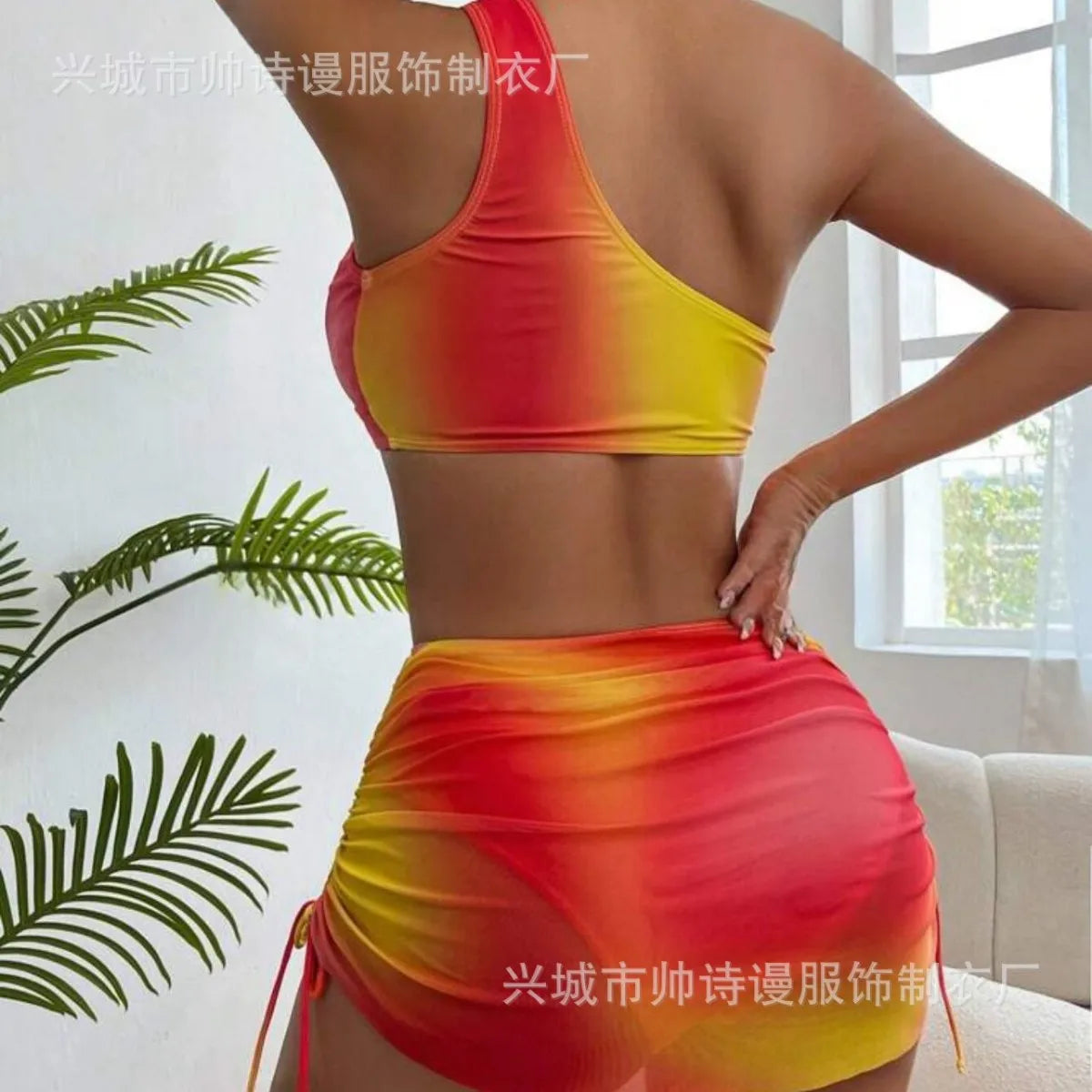 2024 New European American Cross-border Swimsuit Tie-dyed Split Bikini One-shoulder Sexy Three-piece Set Foreign Trade Swimsuit