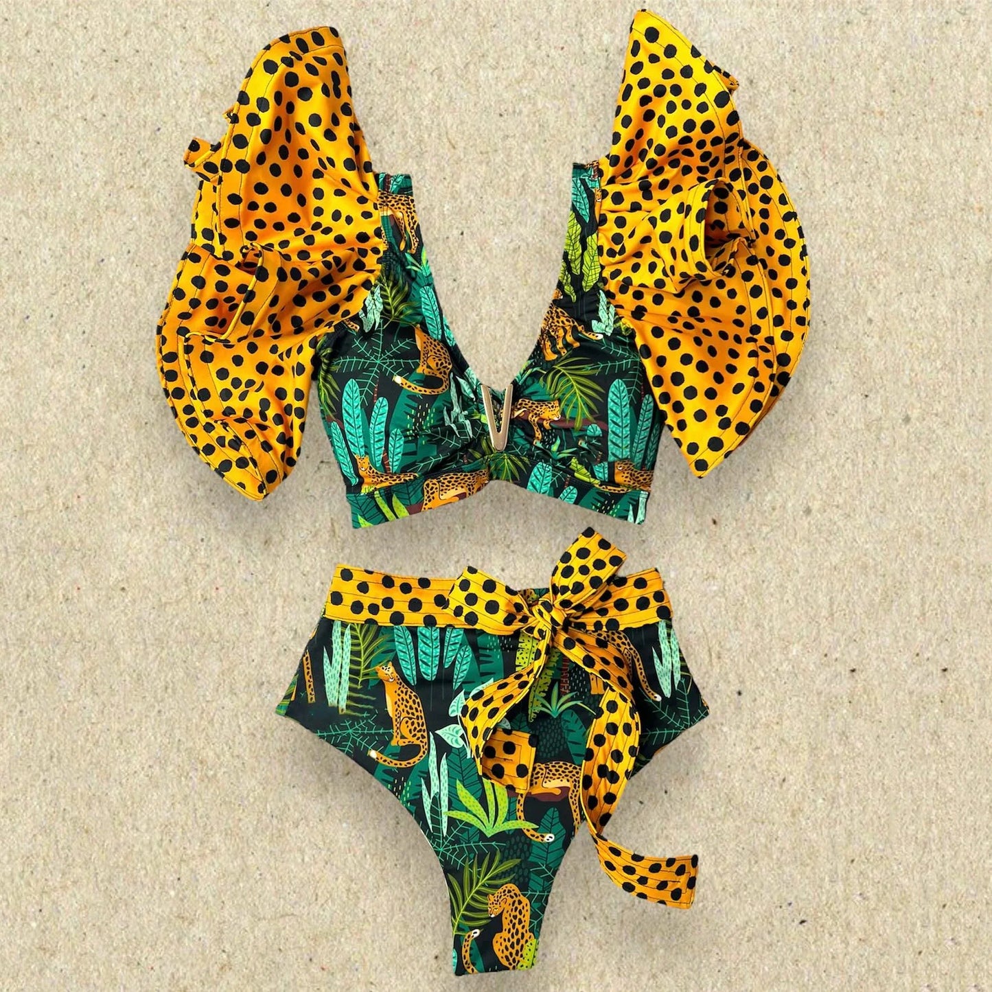 Two-Pieces Women Floral 2025 Push-Up Padded Bra Ruffles Bandage Bikini Set Swimsuit Swimwear Bathing Suit Beachwear Biquini