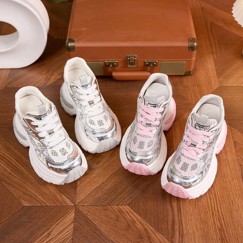 AUTUSPIN 9cm Women Sneakers High Chunky Wedges Shoes Summer Breathable Comfy Platform Ladies Thick Soled Leisure Footwear Woman