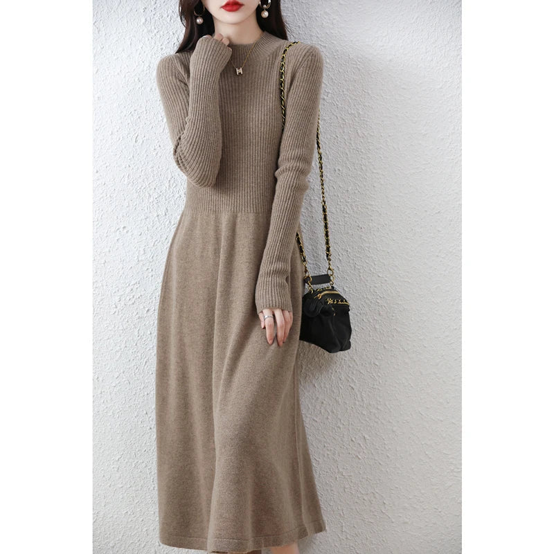 Sweater skirt women's long high-end 100% pure cashmere autumn and winter waist bottoming shirt knitted dress