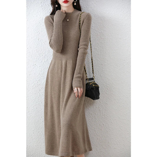 Sweater skirt women's long high-end 100% pure cashmere autumn and winter waist bottoming shirt knitted dress