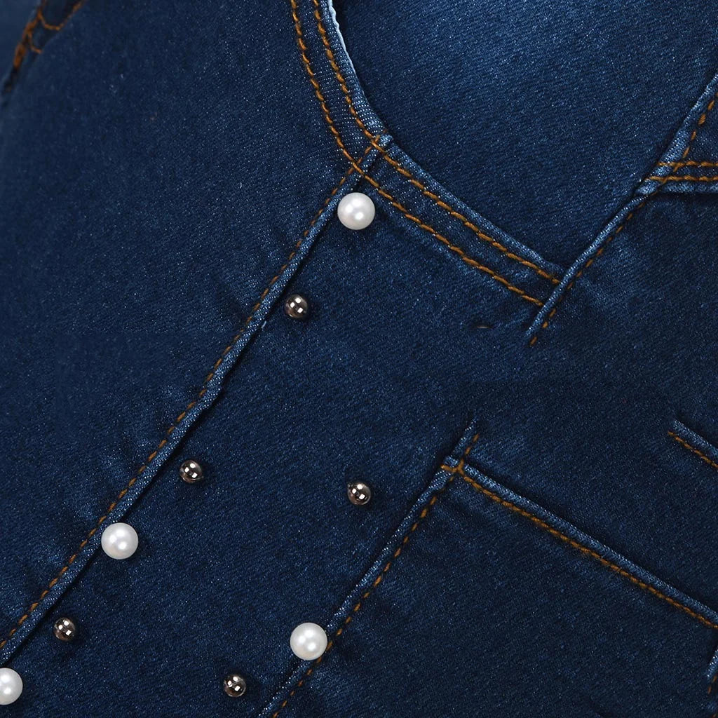2022 Hot Sale High Waist Beaded Hip Lift Jeans For Women Fashion High