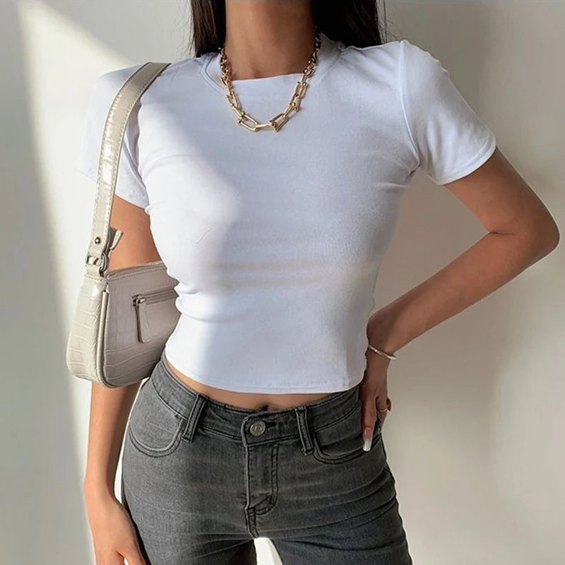 Short Sleeve T-Shirt Women Solid Simple Casual Soft All-Match Basic
