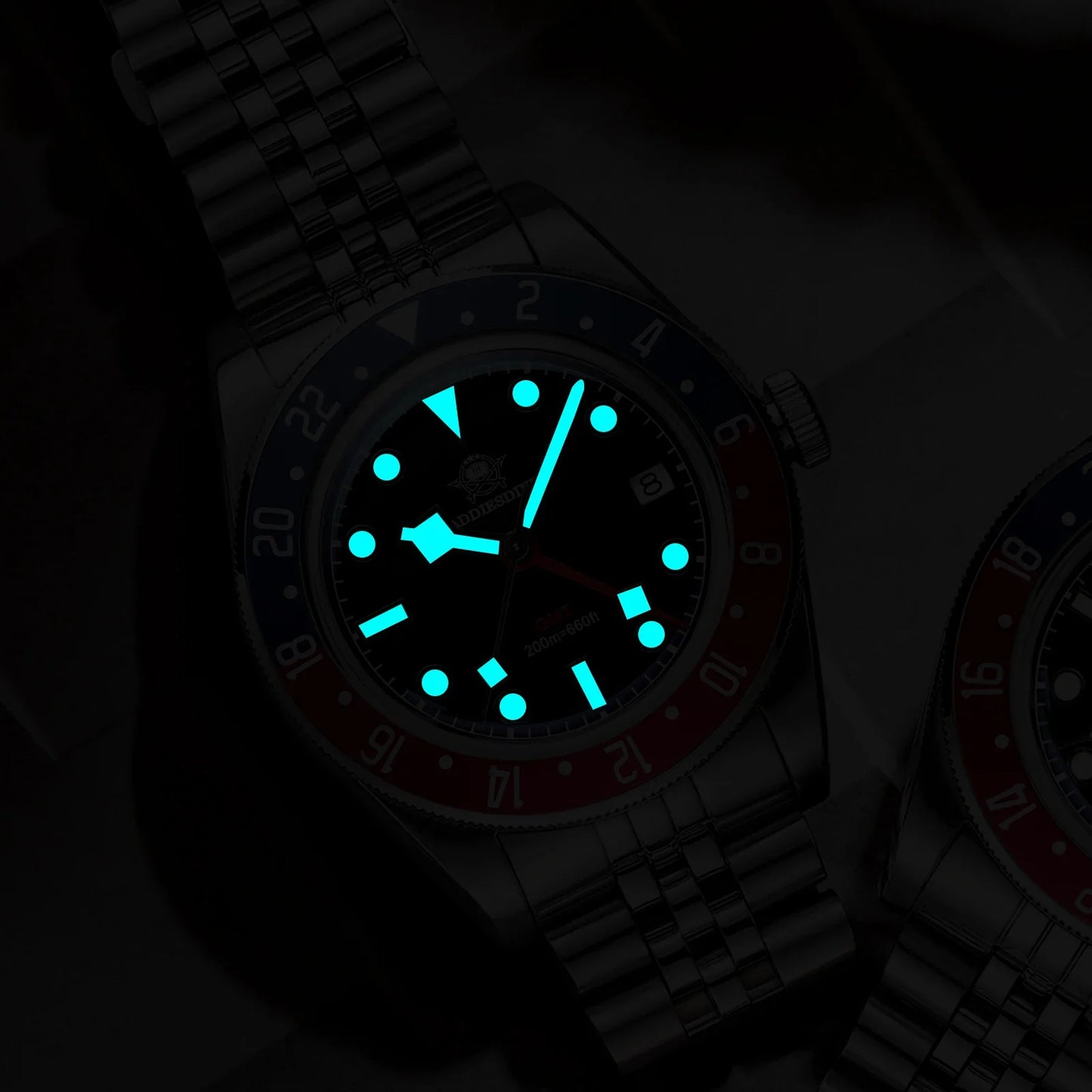 ADDIESDIVE Luxury GMT515-24H Men's Watch Diver 200m Bubble Mirror Glass BGW9 Super Luminous Stainless Steel Men's Analog Watches