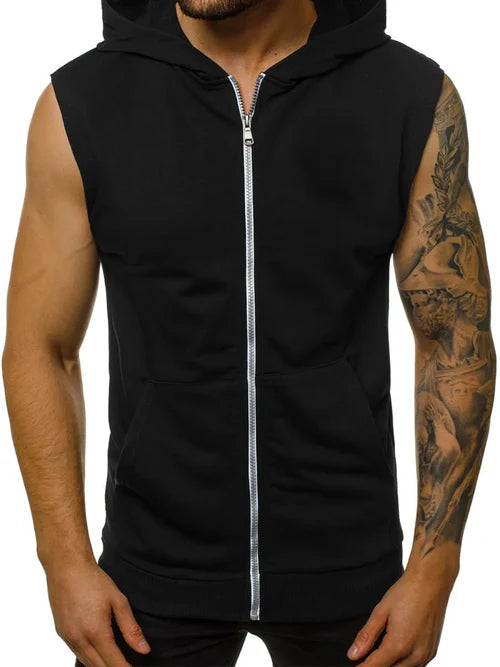 Wearing men's summer slim fashion fitness sports sleeveless vest,