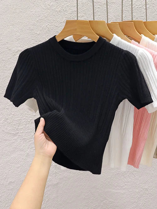 2024 Summer T shirts for Women Casual Female Korean Knit Streetwear