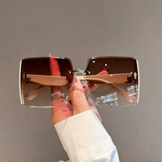 Square Frameless Retro Sunglasses for Women Fashion Vintage Glasses