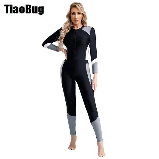 Women Wetsuit Bathing Suit Athletic Swimsuit Long Sleeve Zipper