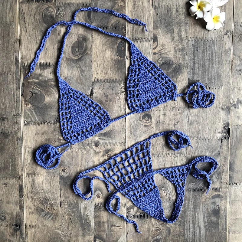 CROCHET BIKINI Mini Micro G-strings Thongs Sexy Bikini Bottom Women Swimwear Crochet Cotton Brazilian Side String Tie Thong
