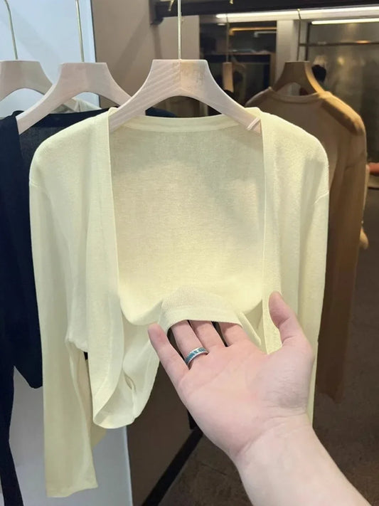 Short Ice Silk Knitted Sun Protection Cardigan Women's Thin Summer