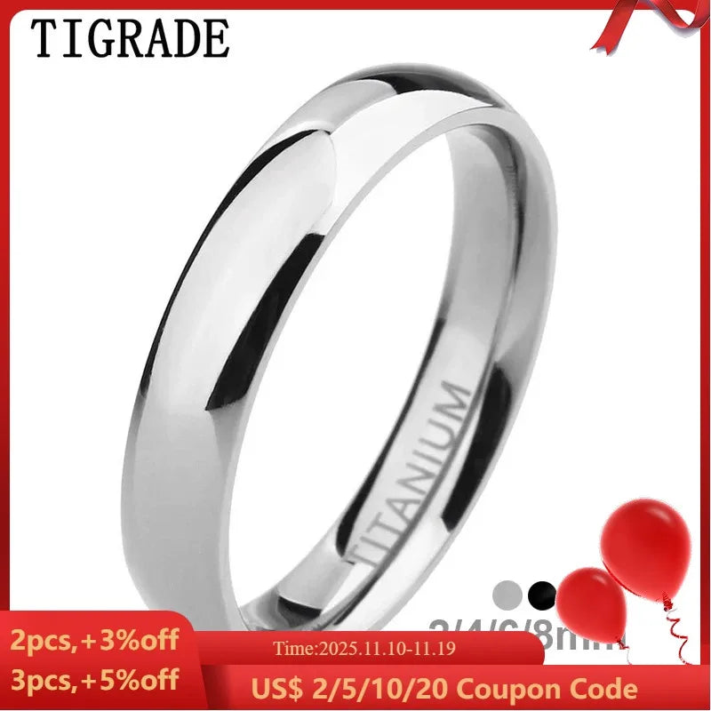 TIGRADE 2/4/6/8mm Mens Wedding Band Polished Women Titanium Simple Engagement Classic Rings Black Silver Color Lady anel 3-15