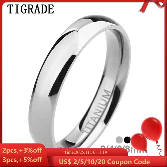 TIGRADE 2/4/6/8mm Mens Wedding Band Polished Women Titanium Simple Engagement Classic Rings Black Silver Color Lady anel 3-15