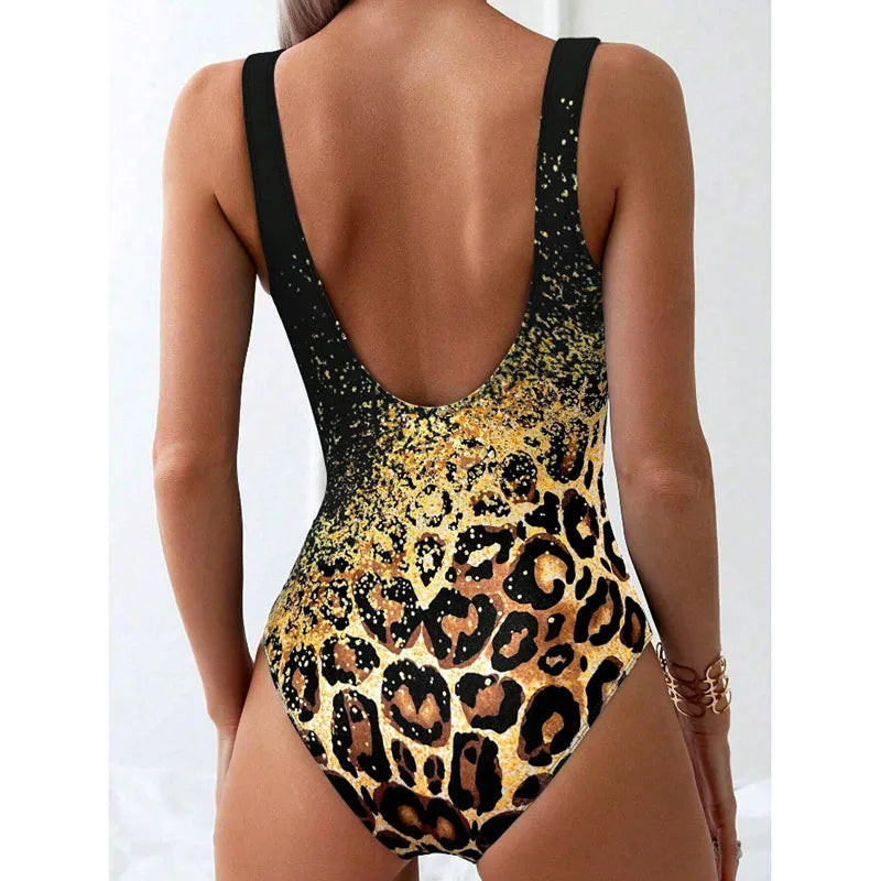 New Sexy Printed Bikini Tie Dye Leopard Print Backless Sports Swimsuit Women's One-piece Bikini Set