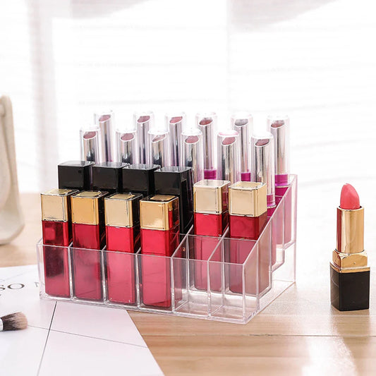 Transparent 24 Cell Cosmetics Storage Rack, Desktop Cosmetics Display