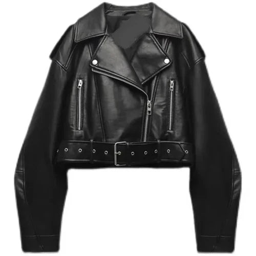 TRAF Women Oversized Vintage Loose Pu Faux Leather Short Jacket with