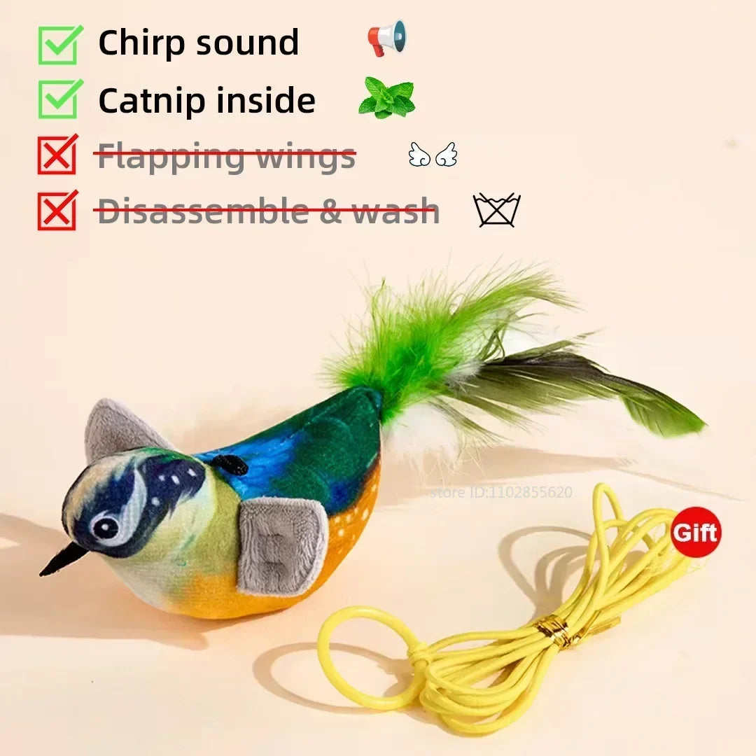 Interactive Cat Toy Chirping Flapping Sparrow Dog Toys Rechargeable Touch Squeak Bird-Shaped Plush Toy with Catnip Pet Supply