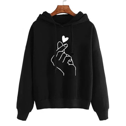 Autumn Fleece Hoodie Solid Color Finger Heart Hooded Korean Fashion