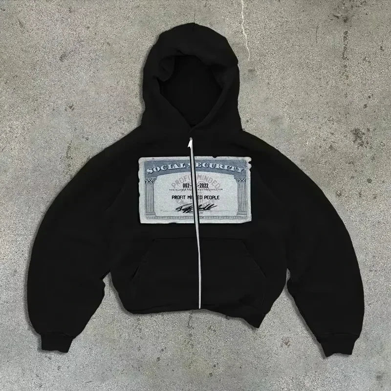American Hip Hop Joker Pattern Embroidered Zipper Hoodie Women Street Y2K New Punk Fleece Padded Sweatshirt Unisex Casual Hoodie