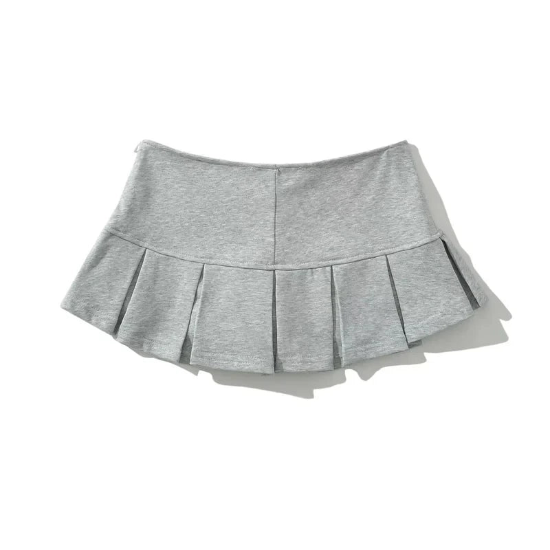 HOUZHOU Terry Fabric Y2K Mini Skirt Women Low Waist Wide Pleat Light