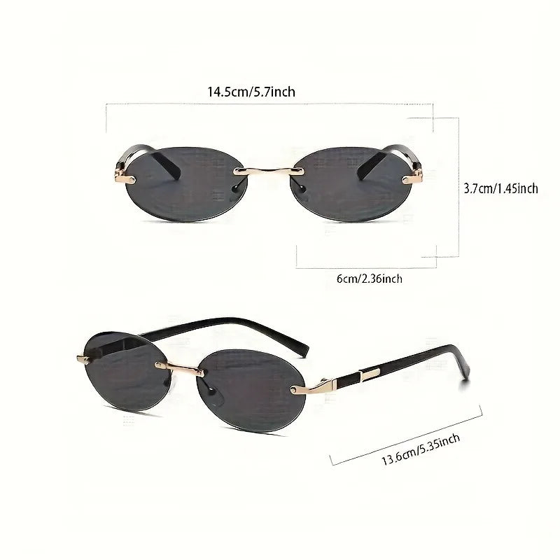 Oval Frameless Women'S Fashion Glasses Metal Frame Hip-Hop Trendy