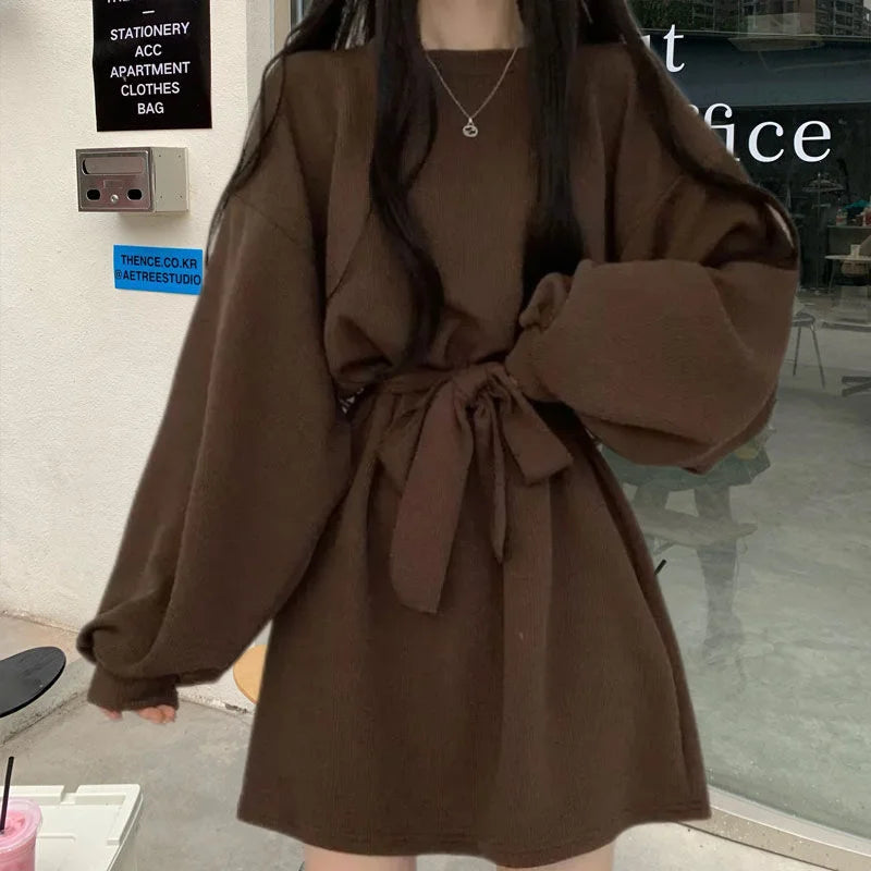 Solid Dresses Women Above Knee S-3XL Clothes Baggy Minimalist High