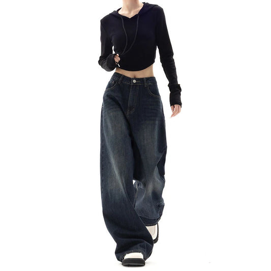 Retro Street Style Wide Leg Pants Niche Design Floor Length Pants High