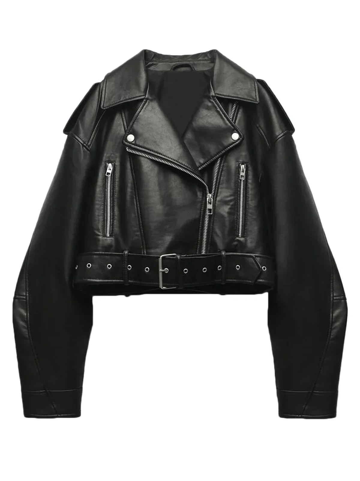 Fitaylor Women Faux PU Leather Jacket Casual Lady Lapel Zipper Short