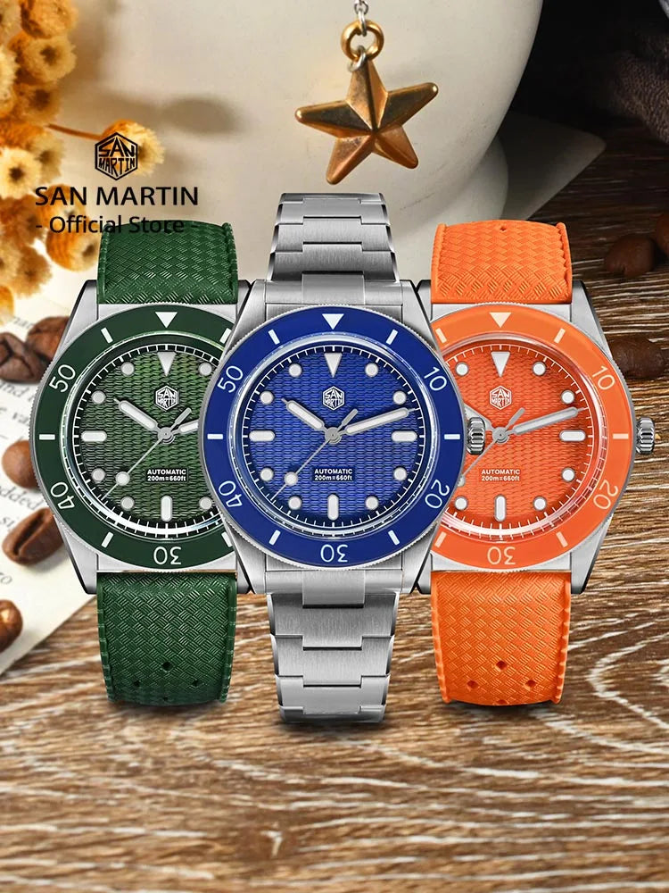 San Martin Official 39mm Guilloche MOP Dial Miyota 90S5 Sport Watch Automatic Mechanical Sapphire Bezel 20 ATM Luminous SN0151