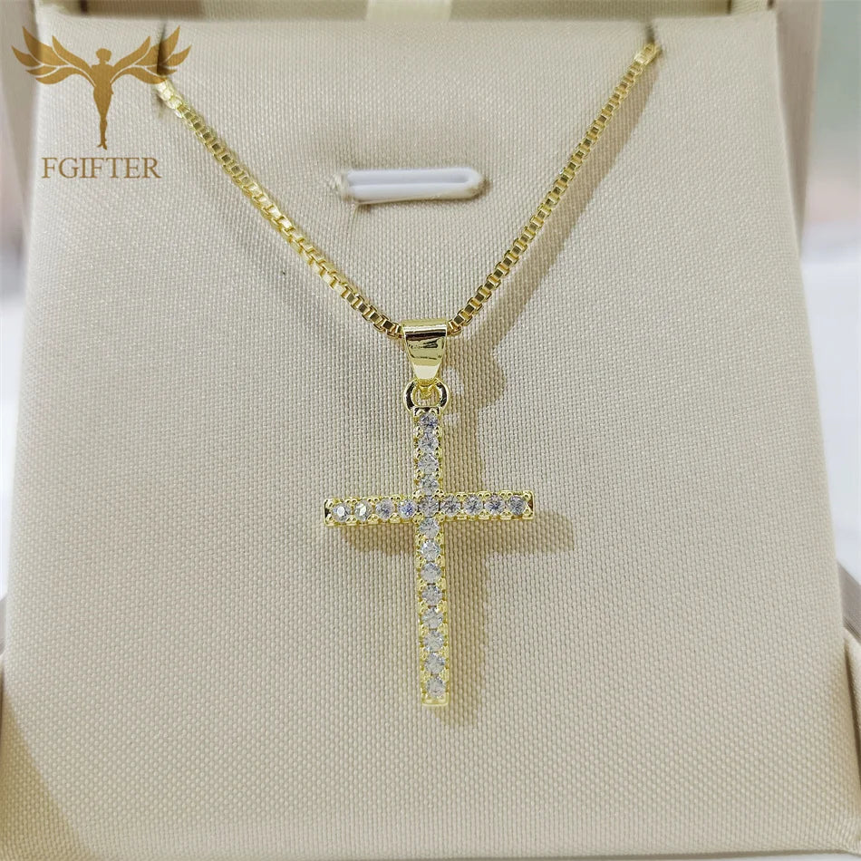 Personality Cool Cross Pendants Zircon Copper Steel Necklace for Women Men Summer Party Clavicle Chain Christian Jewellery Gifts