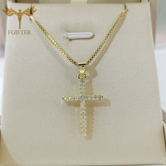 Personality Cool Cross Pendants Zircon Copper Steel Necklace for Women Men Summer Party Clavicle Chain Christian Jewellery Gifts