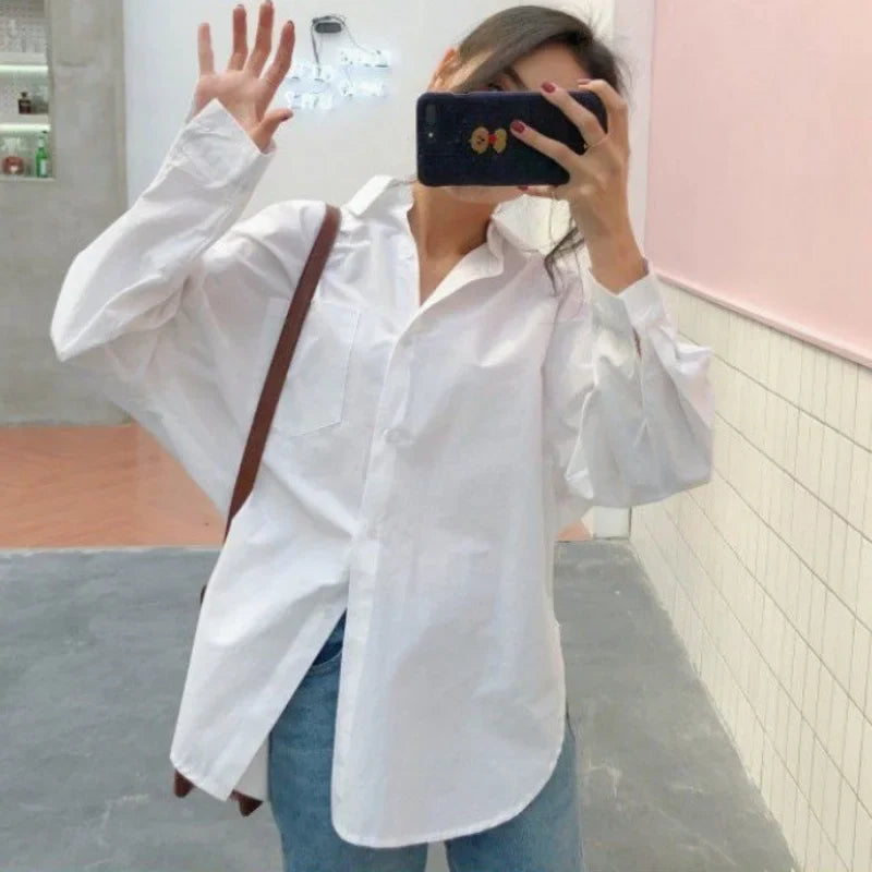 Vintage Long Sleeve Women Shirts 2024 Fashion New Loose White Blouse