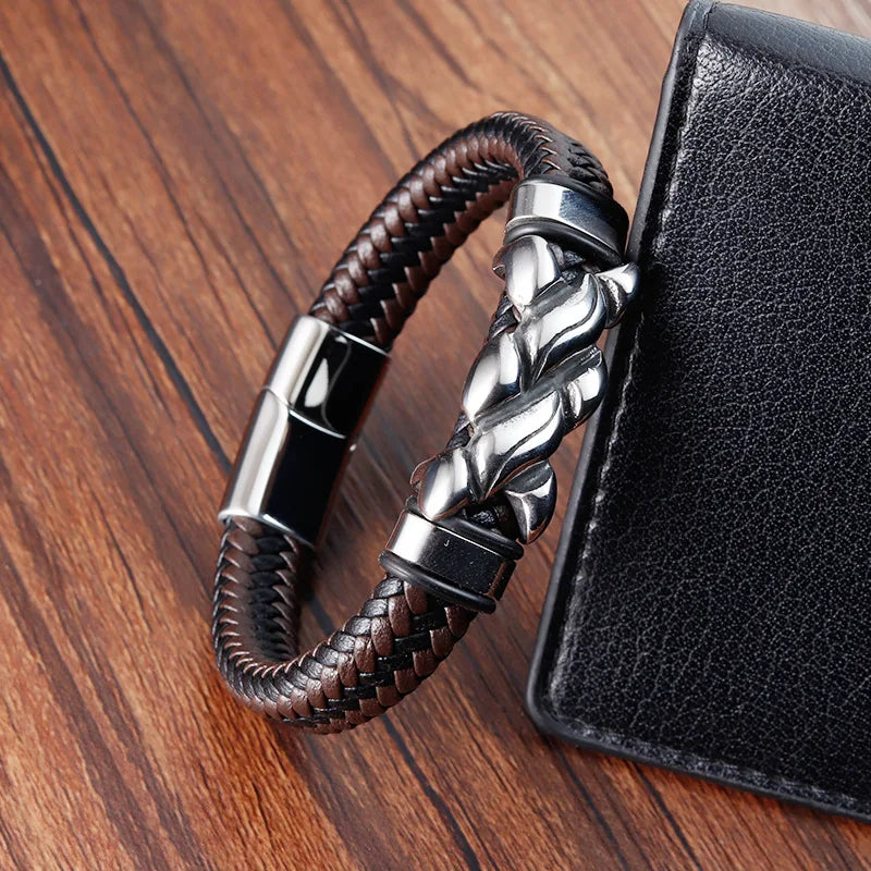 Luxury Quality Vintage Jewellery Accessories Man'S Stainless-Steel Leather Chunky Bracelets For Men