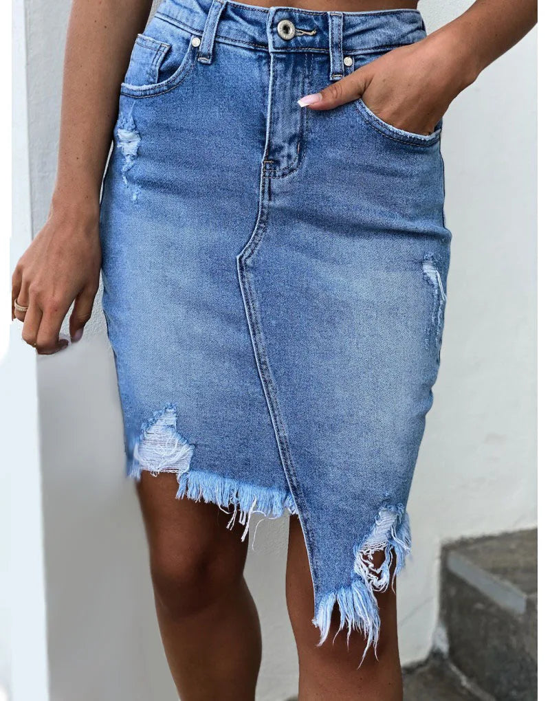 2022 Summer New Ripped Irregular Denim Skirts For Women Fashion Street